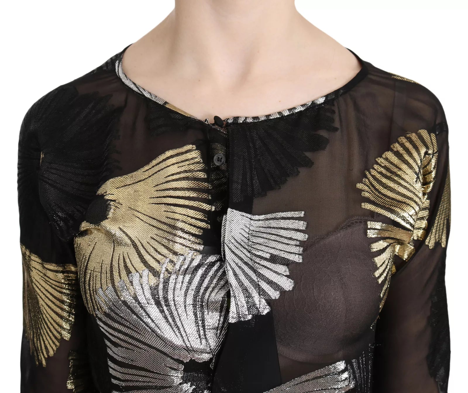 Dsquared² Gold Silver Silk Jacquard See Through Top Blouse by Dsquared²