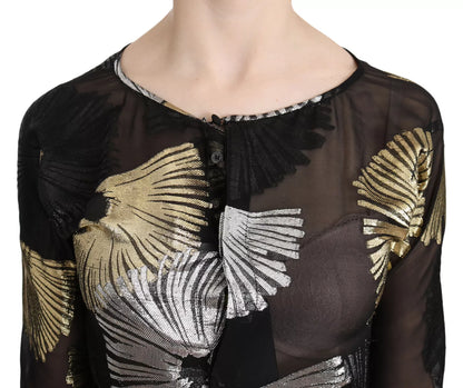 Dsquared² Gold Silver Silk Jacquard See Through Top Blouse by Dsquared²