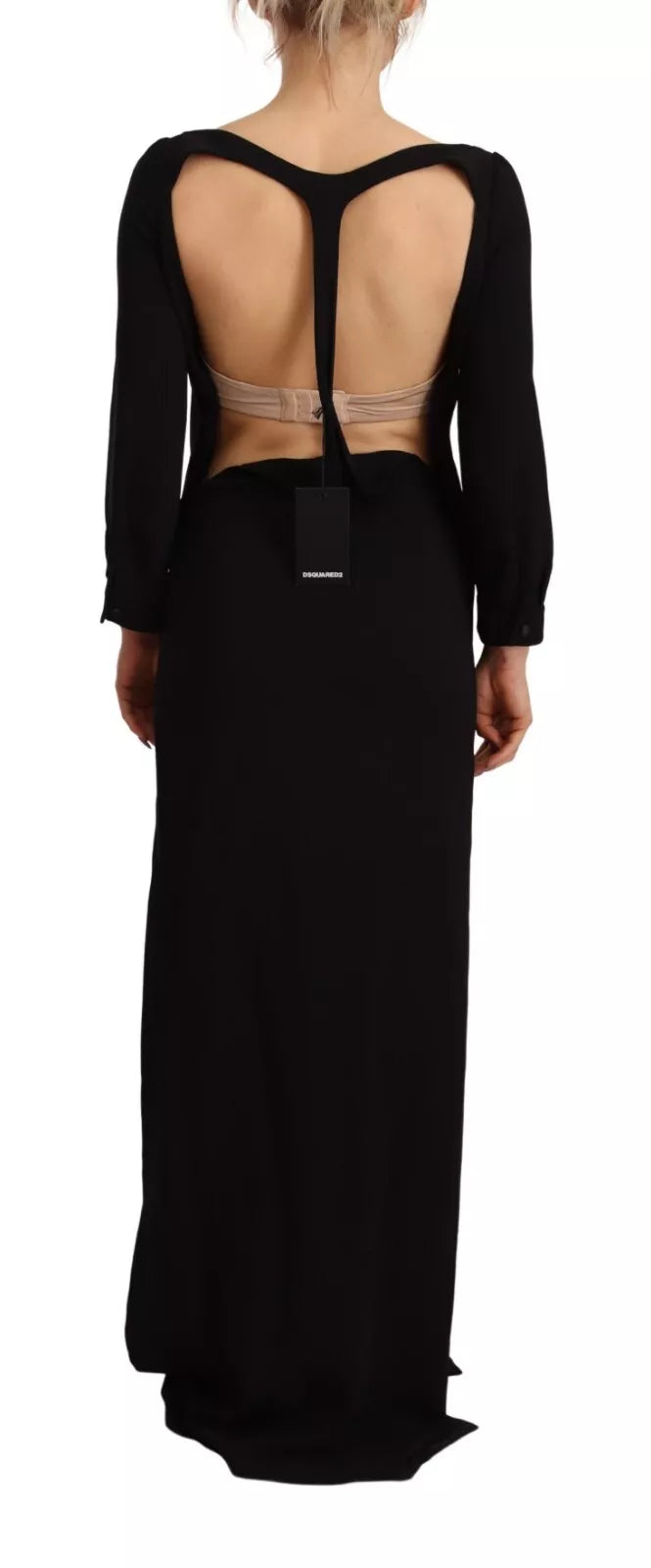 Dsquared² Black Long Sleeves Side Slit Floor Length Dress by Dsquared²