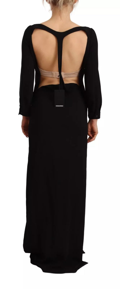 Dsquared² Black Long Sleeves Side Slit Floor Length Dress by Dsquared²