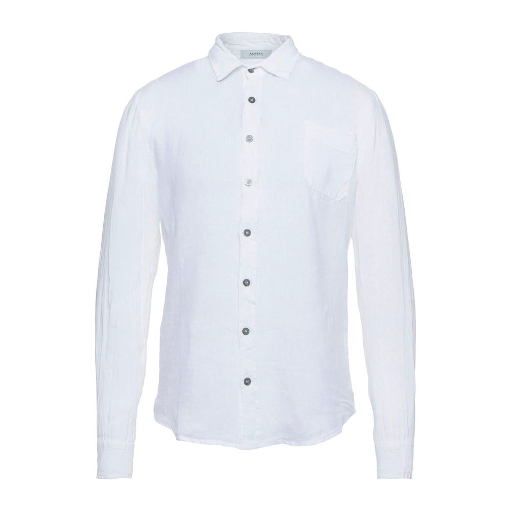 Alpha Studio Elegant White Linen Shirt for Men by Alpha Studio