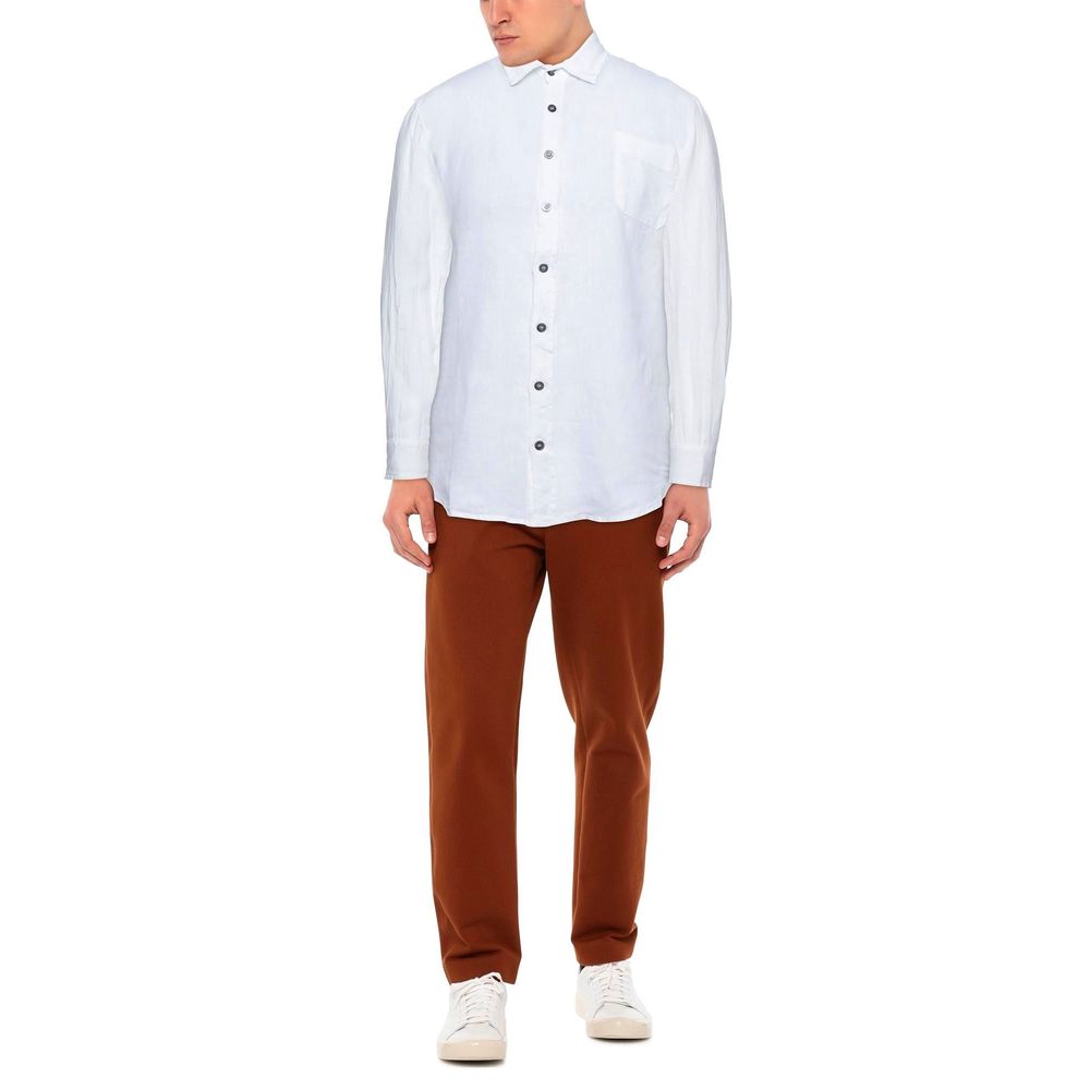 Alpha Studio Elegant White Linen Shirt for Men by Alpha Studio