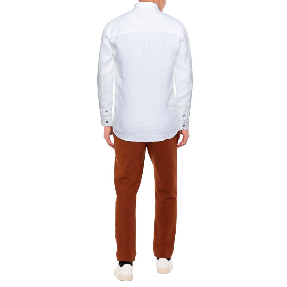 Alpha Studio Elegant White Linen Shirt for Men by Alpha Studio