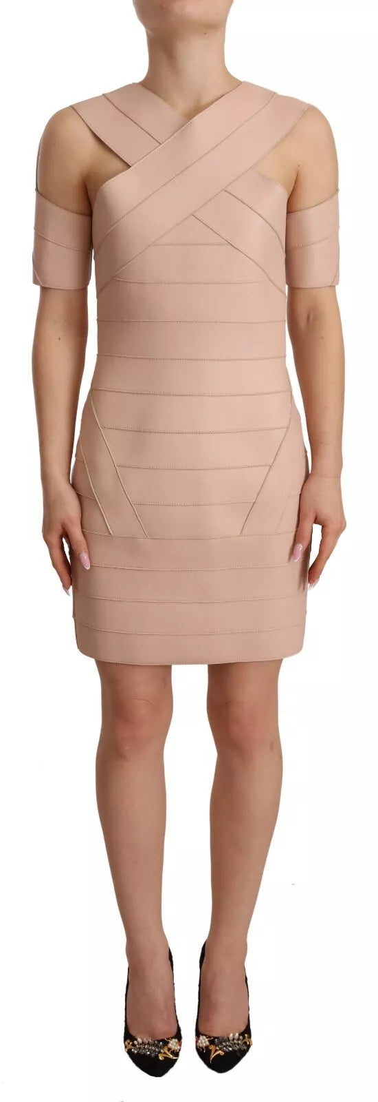 Dsquared² Beige Leather Open Shoulder Sheath Mini Dress by Dsquared²