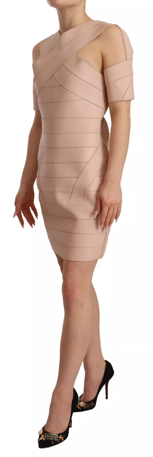 Dsquared² Beige Leather Open Shoulder Sheath Mini Dress by Dsquared²