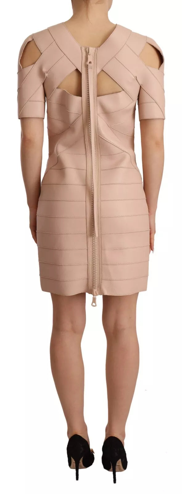Dsquared² Beige Leather Open Shoulder Sheath Mini Dress by Dsquared²