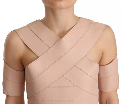 Dsquared² Beige Leather Open Shoulder Sheath Mini Dress by Dsquared²