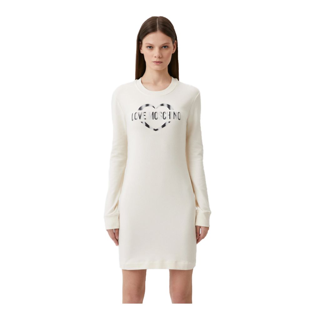 Love Moschino Chic White Cotton Blend Dress with Logo Accent by Love Moschino