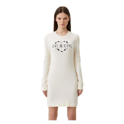 Love Moschino Chic White Cotton Blend Dress with Logo Accent by Love Moschino