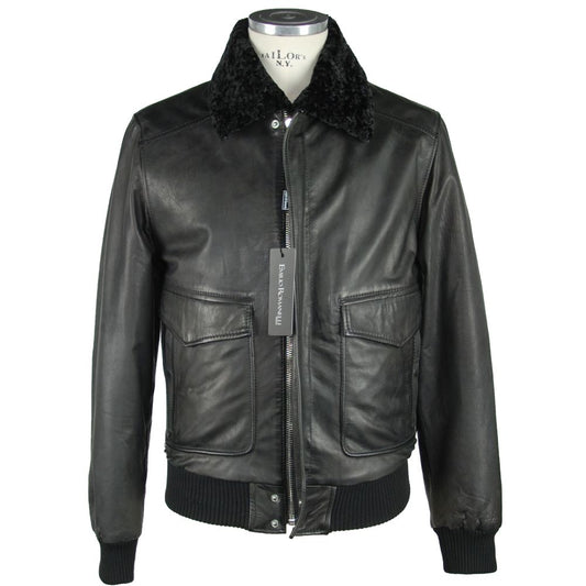 Veste zippée en cuir noir élégant Emilio Romanelli