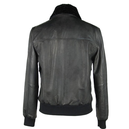 Veste zippée en cuir noir élégant Emilio Romanelli