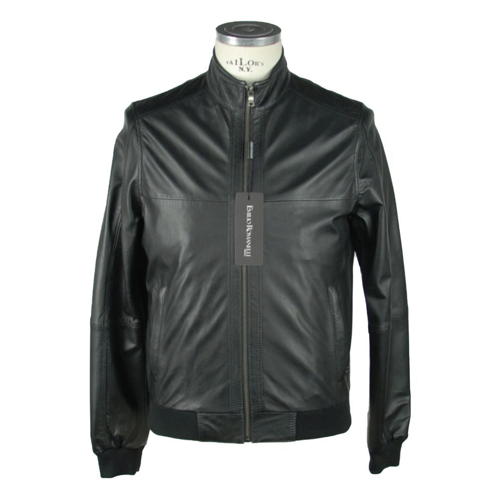 Veste en cuir noir élégante Emilio Romanelli pour homme