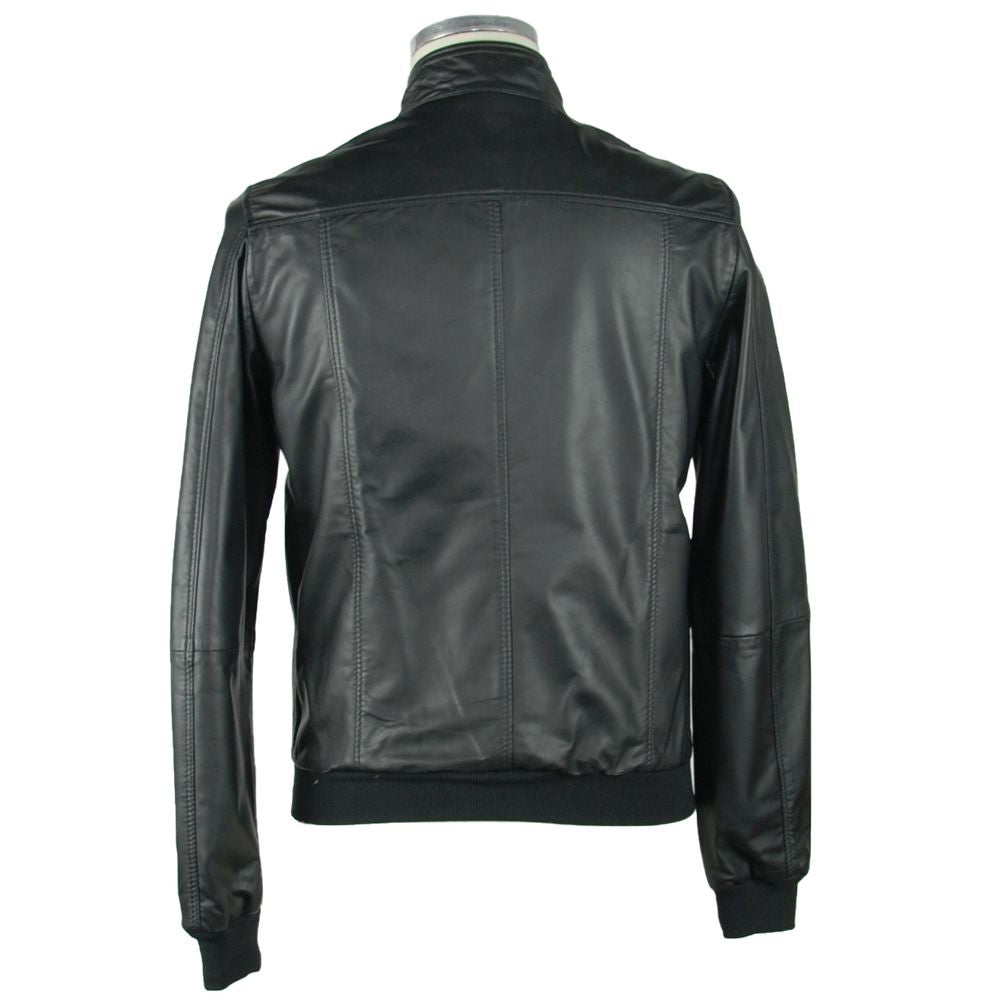 Veste en cuir noir élégante Emilio Romanelli pour homme