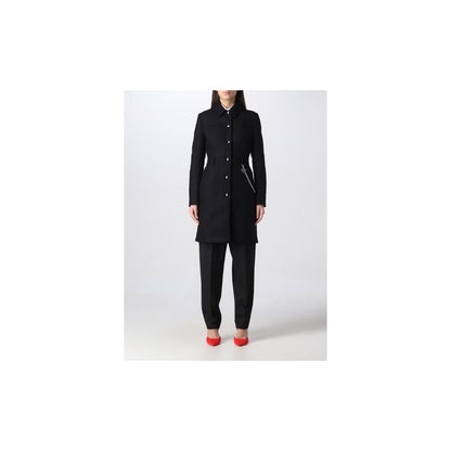 Manteau élégant en laine noire avec chaîne argentée Love Moschino