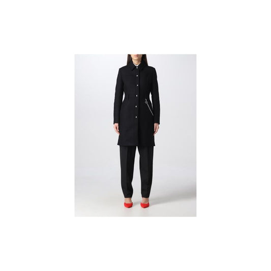Manteau élégant en laine noire avec chaîne argentée Love Moschino