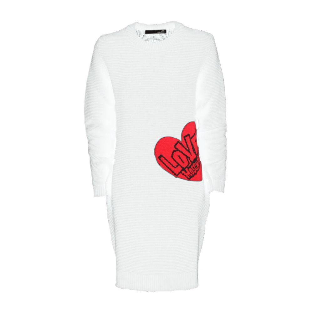 Love Moschino Chic Heart Pattern Knit Dress in White by Love Moschino