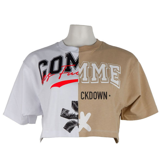 T-shirt beige couture avec logo Comme Des Fuckdown et imprimé bicolore