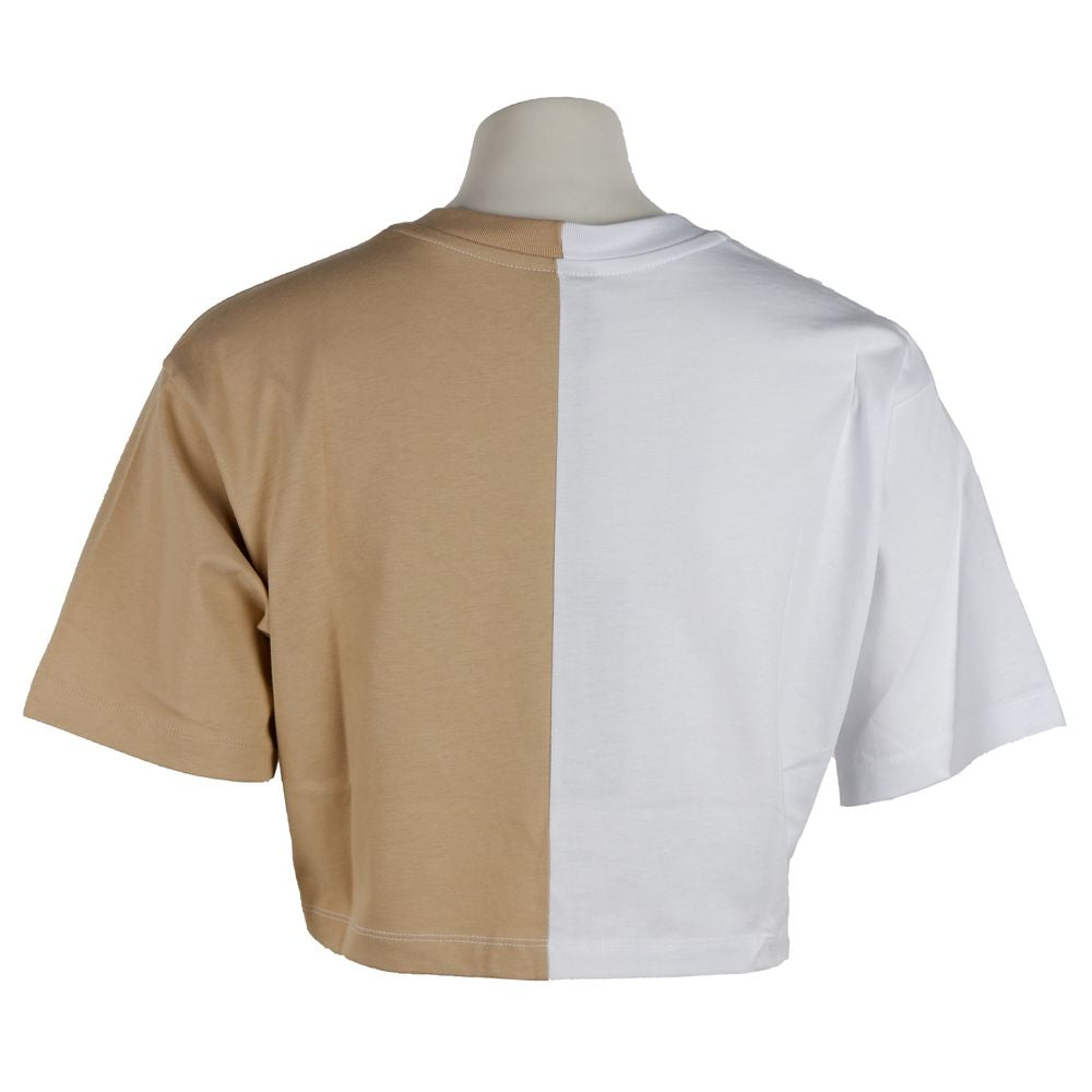 T-shirt beige couture avec logo Comme Des Fuckdown et imprimé bicolore
