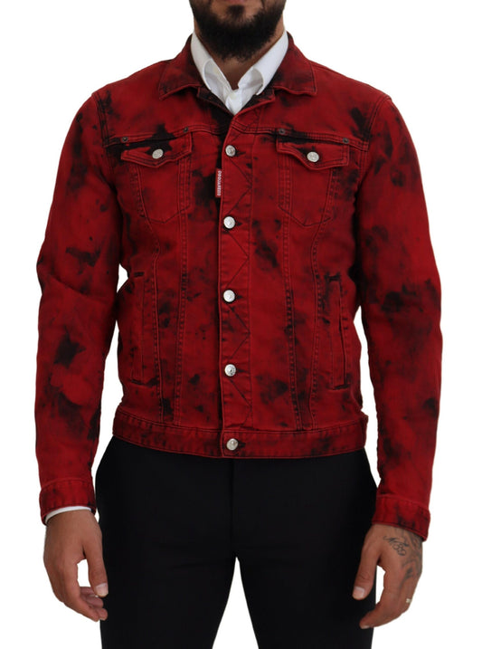 Veste en jean à col Dsquared² rouge et noir pour homme