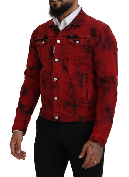Veste en jean à col Dsquared² rouge et noir pour homme