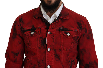 Veste en jean à col Dsquared² rouge et noir pour homme