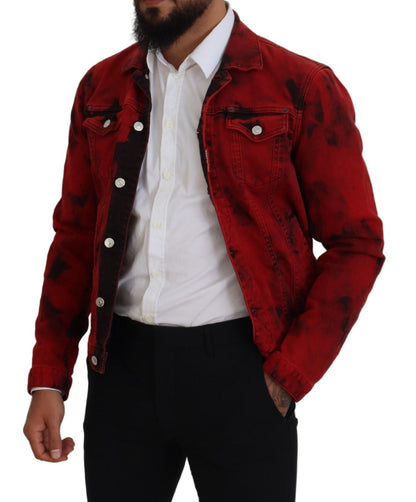 Veste en jean à col Dsquared² rouge et noir pour homme