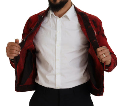 Veste en jean à col Dsquared² rouge et noir pour homme