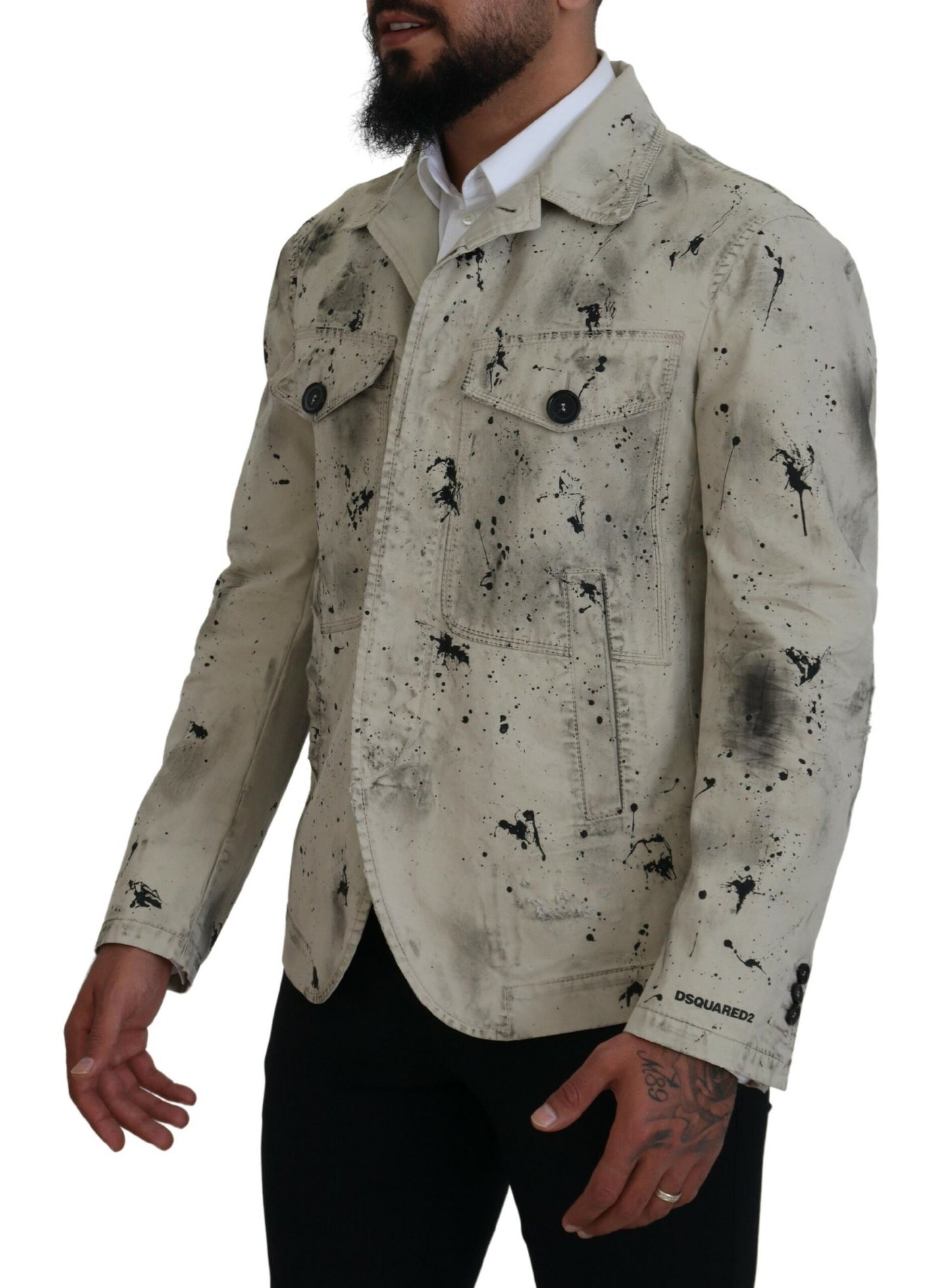 Veste en jean décontractée Dsquared² Off White Black Splash Print