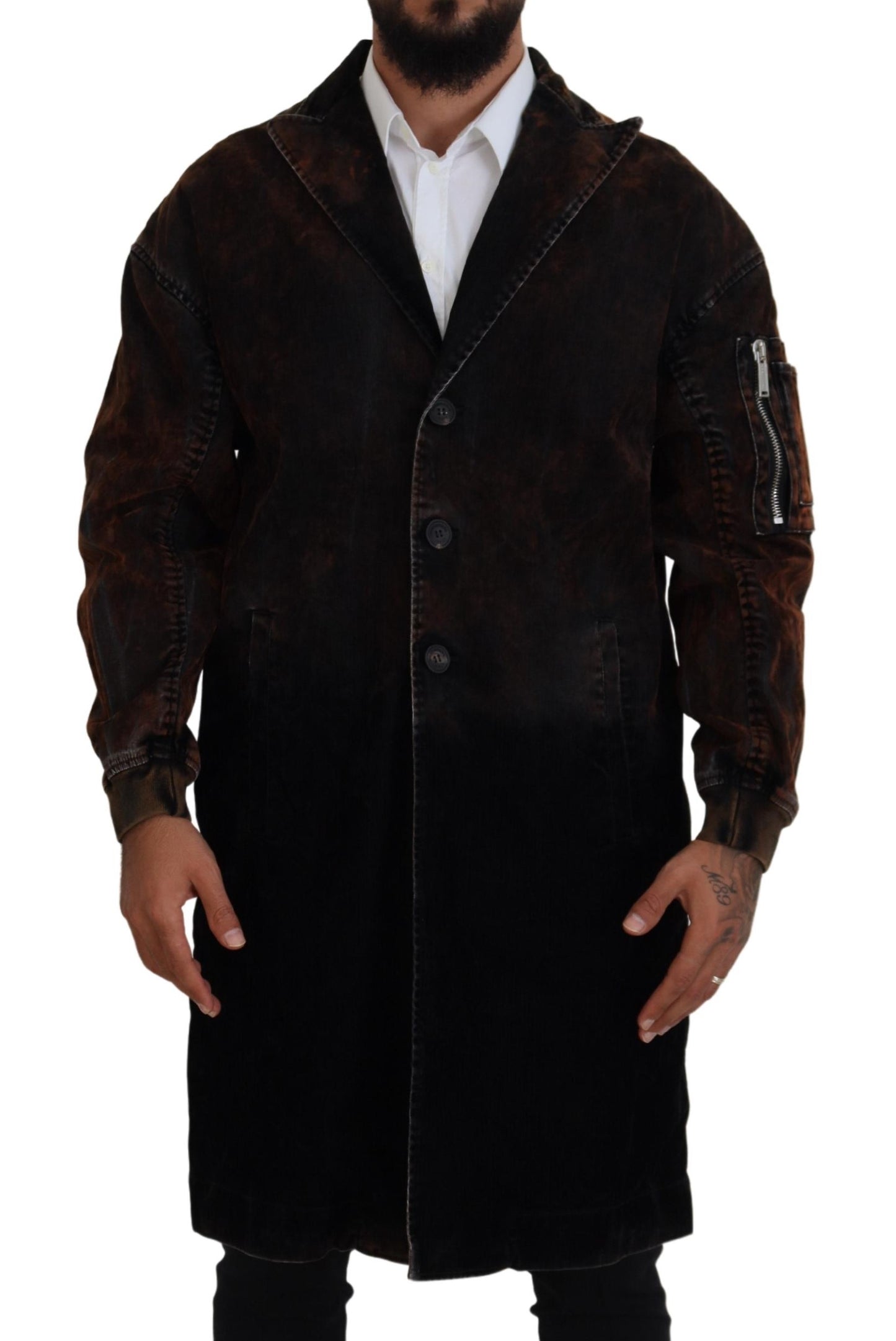 Manteau long marron boutonné en coton pour homme Dsquared²