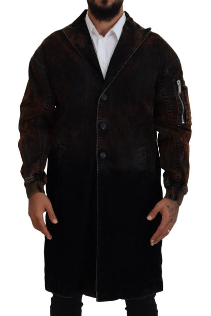 Manteau long marron boutonné en coton pour homme Dsquared²
