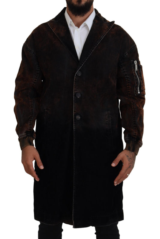 Manteau long marron boutonné en coton pour homme Dsquared²