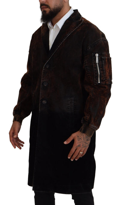 Manteau long marron boutonné en coton pour homme Dsquared²