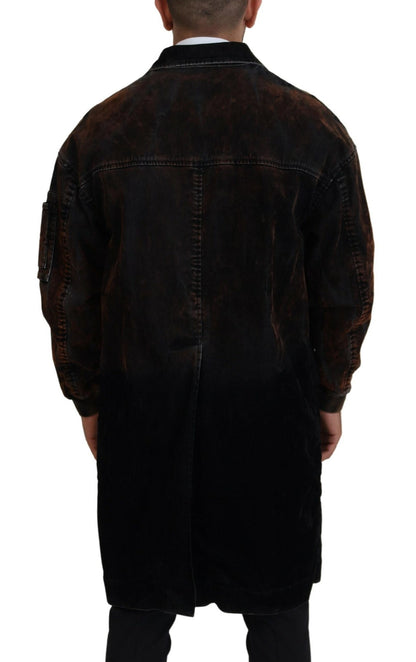 Manteau long marron boutonné en coton pour homme Dsquared²