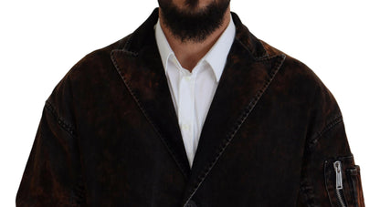 Manteau long marron boutonné en coton pour homme Dsquared²