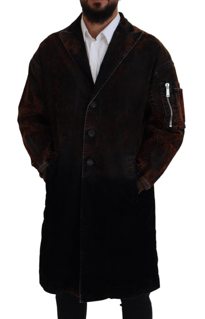 Manteau long marron boutonné en coton pour homme Dsquared²