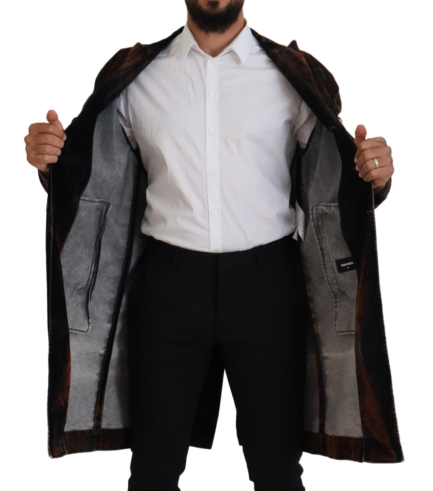 Manteau long marron boutonné en coton pour homme Dsquared²