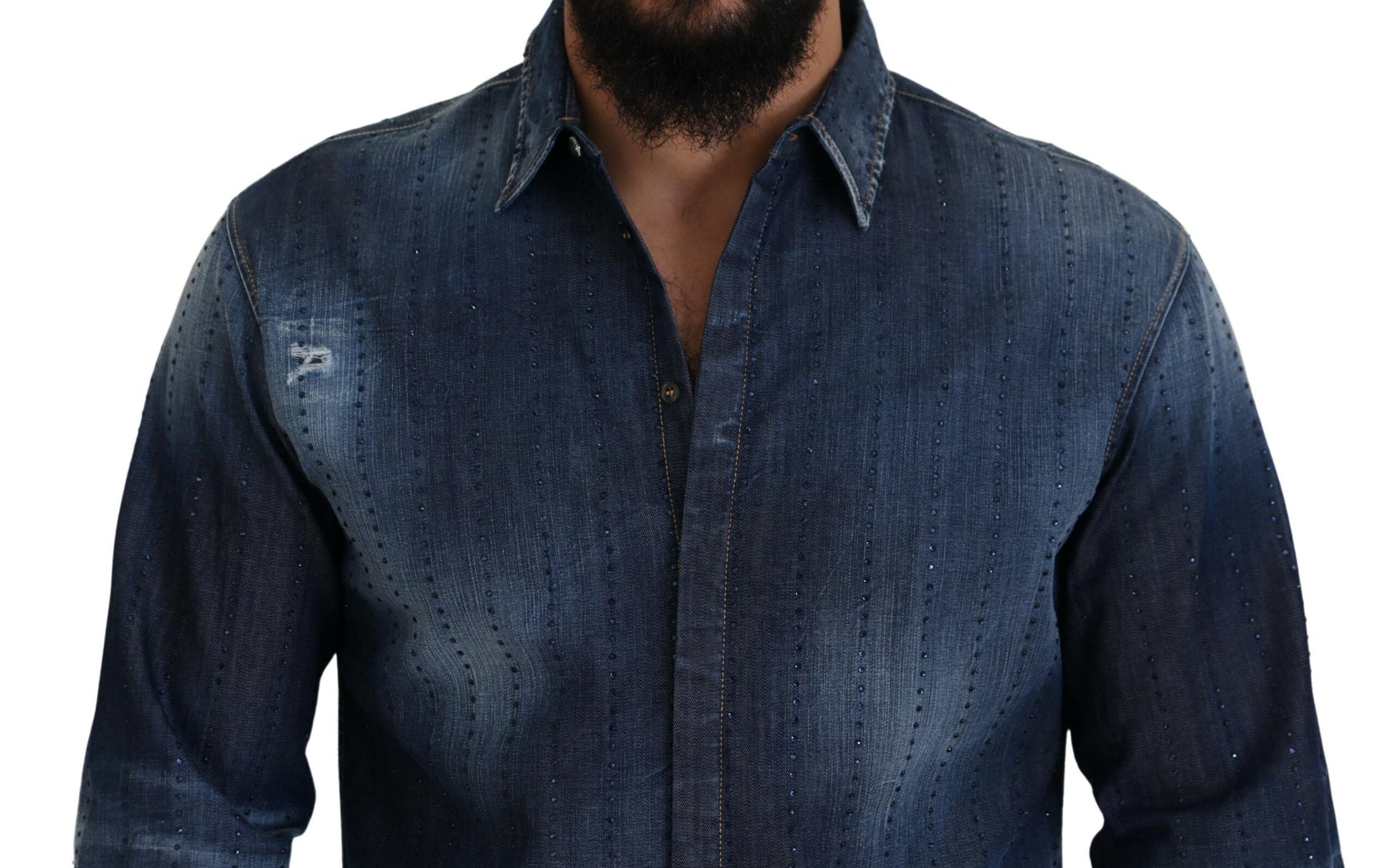 Dsquared² Blue Tattered Crystal Embellished Denim Shirt by Dsquared²