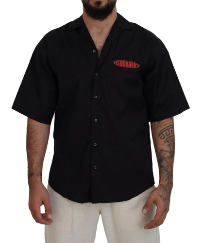 Dsquared² Black Cotton Collared Logo Print Short Sleeve Shirt by Dsquared²