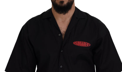 Dsquared² Black Cotton Collared Logo Print Short Sleeve Shirt by Dsquared²