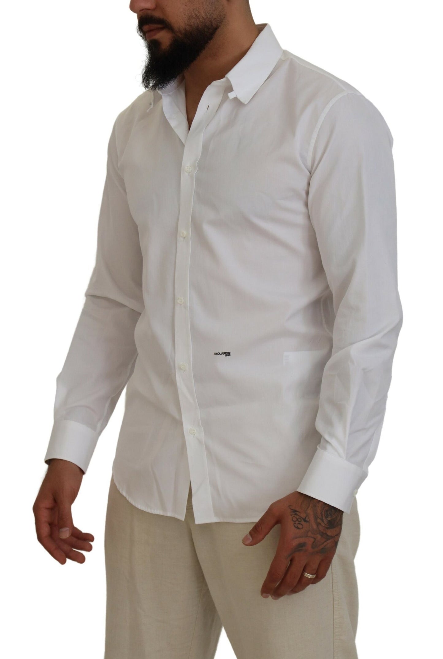 Dsquared² White Cotton Collared Long Sleeves Formal Shirt by Dsquared²