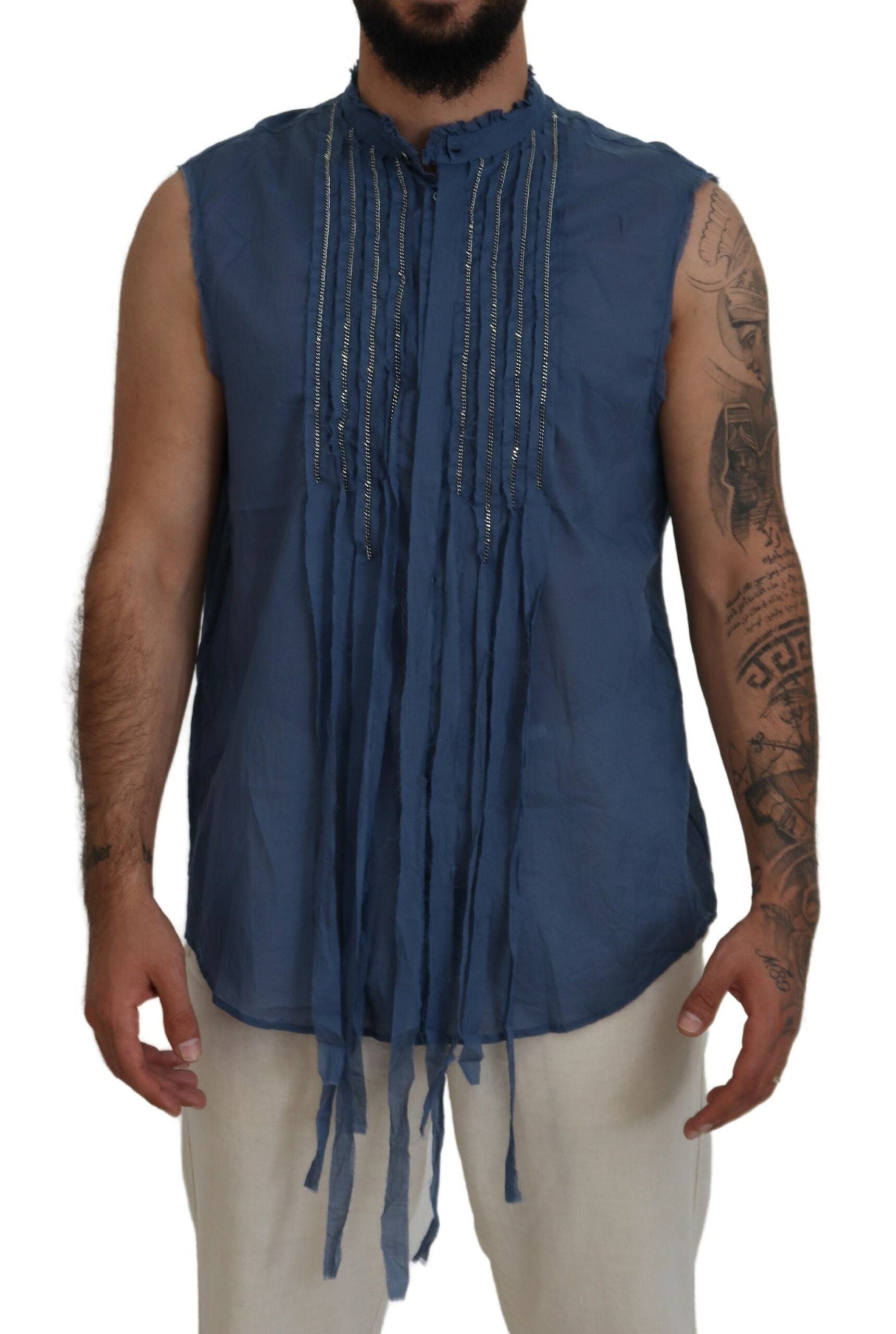 Dsquared² Blue Cotton Chain Embellishment Sleeveless Shirt by Dsquared²