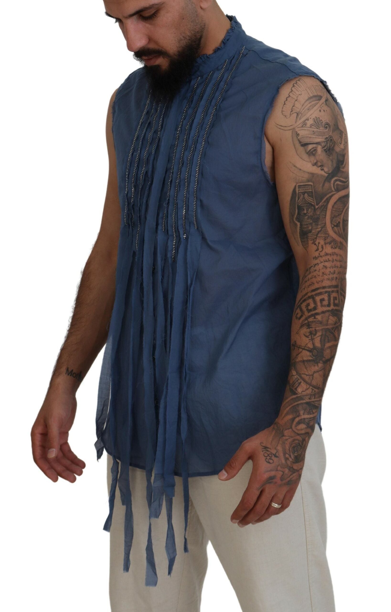 Dsquared² Blue Cotton Chain Embellishment Sleeveless Shirt by Dsquared²