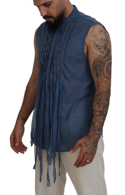 Dsquared² Blue Cotton Chain Embellishment Sleeveless Shirt by Dsquared²