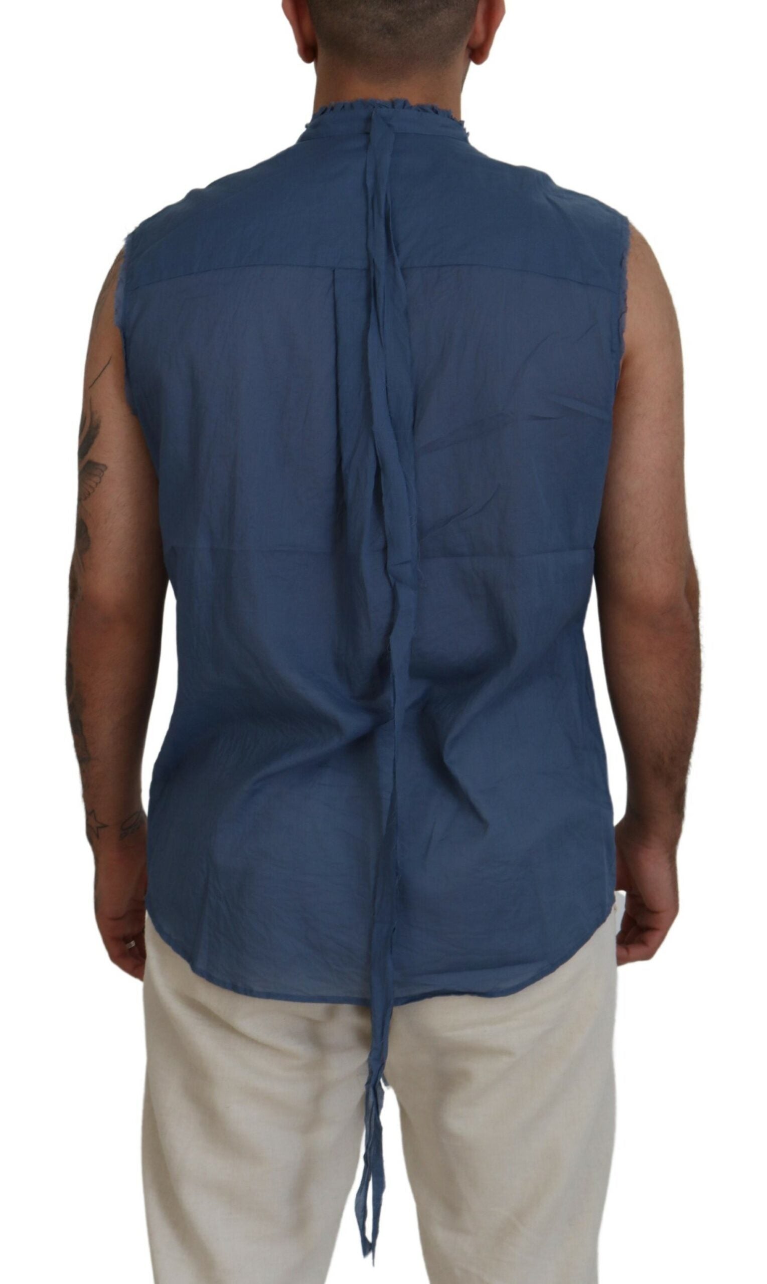 Dsquared² Blue Cotton Chain Embellishment Sleeveless Shirt by Dsquared²