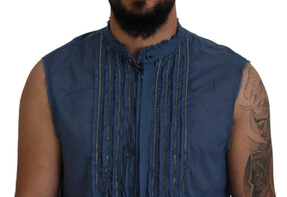 Dsquared² Blue Cotton Chain Embellishment Sleeveless Shirt by Dsquared²