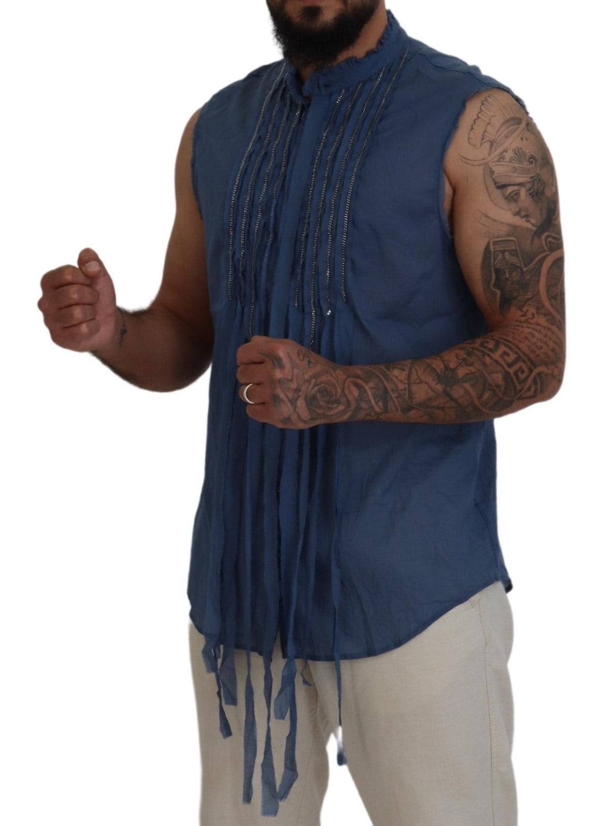 Dsquared² Blue Cotton Chain Embellishment Sleeveless Shirt by Dsquared²