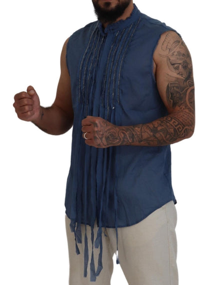 Dsquared² Blue Cotton Chain Embellishment Sleeveless Shirt by Dsquared²