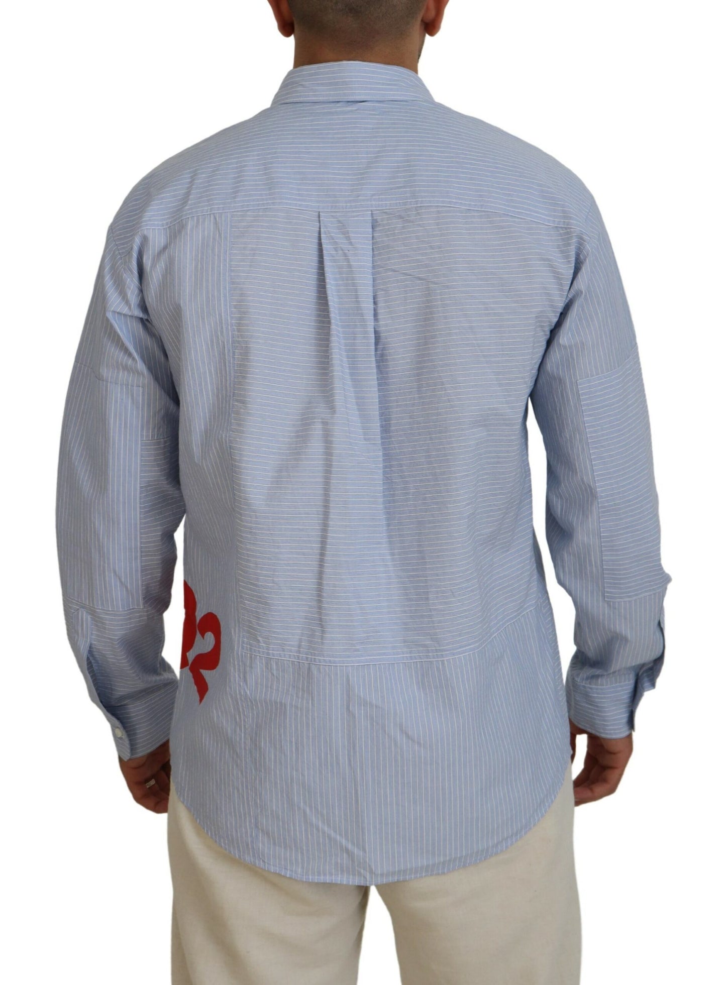 Dsquared² Blue Stripes Logo Print Long Sleeves Formal Shirt by Dsquared²