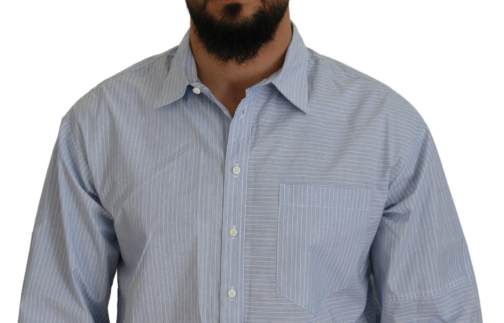 Dsquared² Blue Stripes Logo Print Long Sleeves Formal Shirt by Dsquared²