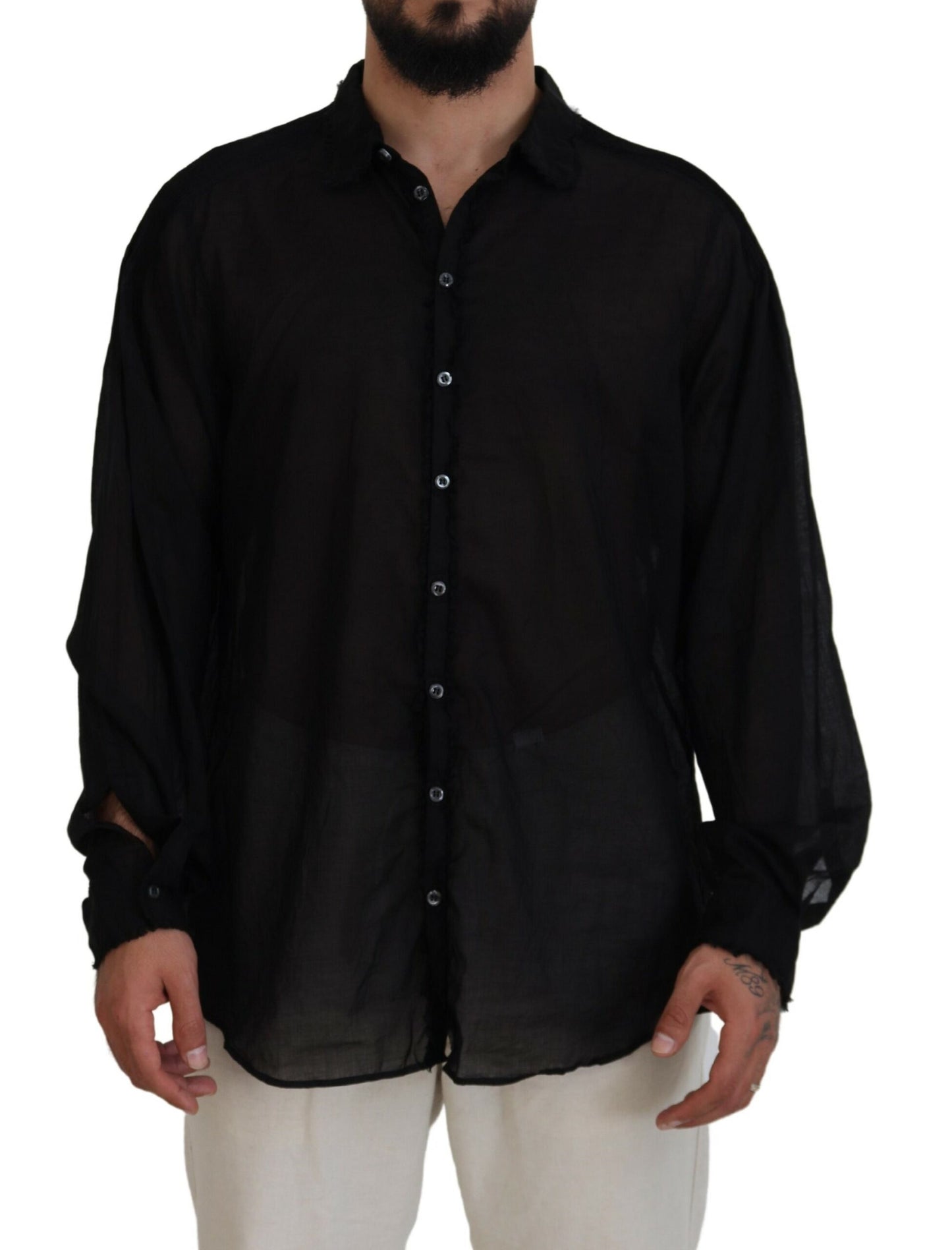 Dsquared² Black Cotton Collared Long Sleeves Formal Shirt by Dsquared²